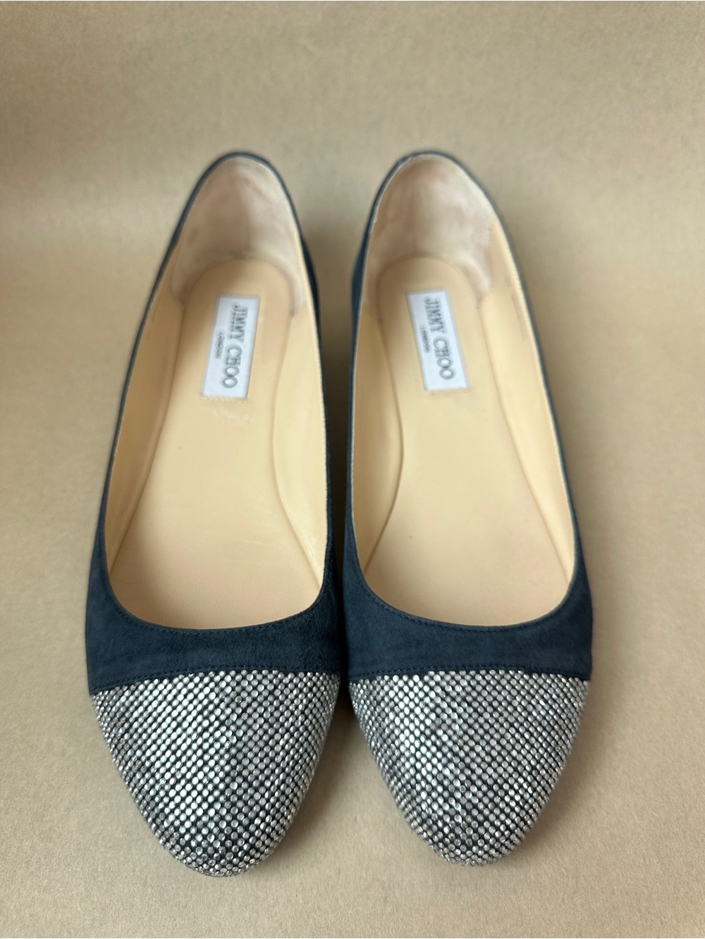 Jimmy Choo Navy Suede Flats, Size 37